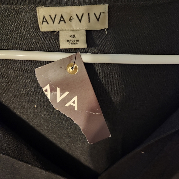 AVA VIV Black Long Sleeve Belt Collar V-Neck Stretchy Dress Size 4X - Picture 4 of 5